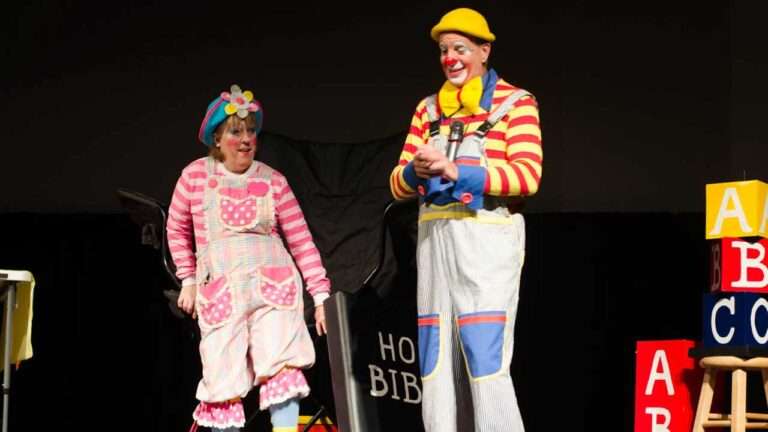 Two clowns performing on stage